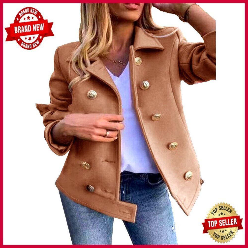 Cropped Wool Blend Pea Coat Double Breasted Blazer Slim Fitted Work Jacket